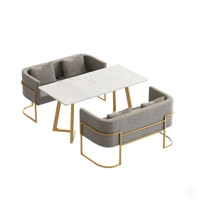 /Living room dining room negotiation fancy sofa stainless steel coffee shop sofa set pink