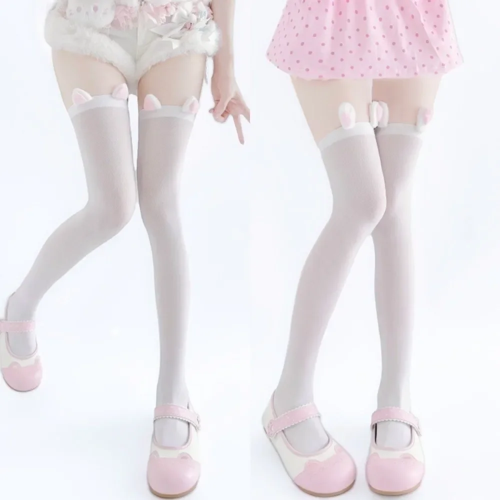 Thin Breathable Cute Over Knee Socks Cat Ears Nylon Women's Thigh Highs 3D Bunny Ears Animal Ear Stockings for Women Outfits