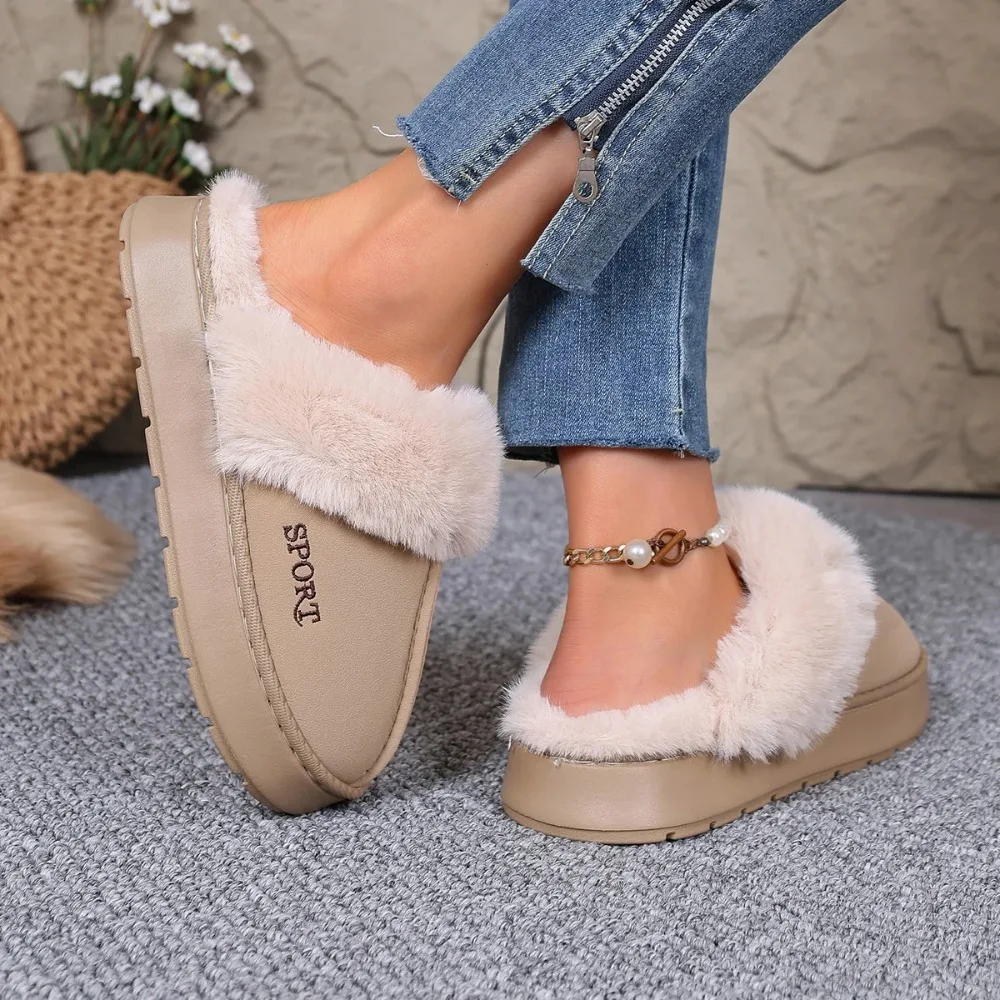 Damen Fleece-Stiefel in Uni-Farben, dicke Sohle, weiche Sohle, warm, zum Anziehen, gefüttert, rutschfest, warme Winter-Schneestiefel, Größe 36-43