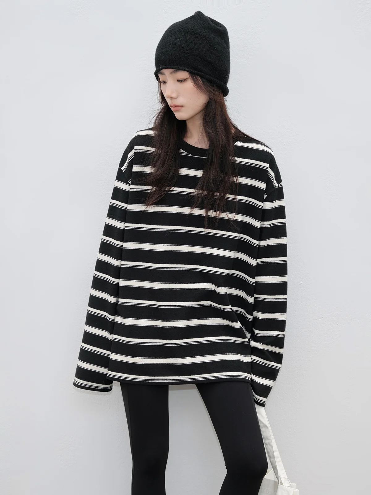 

JUSLIN Spor Striped Long Sve круглая футболка Ne с текстурой полотенца, повседневный свободный женский топ из смеси хлопка из полиэстера