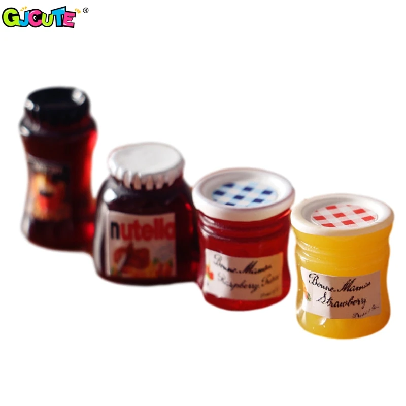 4Pcs/lot 1:12 Dollhouse Miniature Coffee Can Bread Spread Fruit Sauce Jam Food Model Kitchen Decor Toy Doll House Accessories