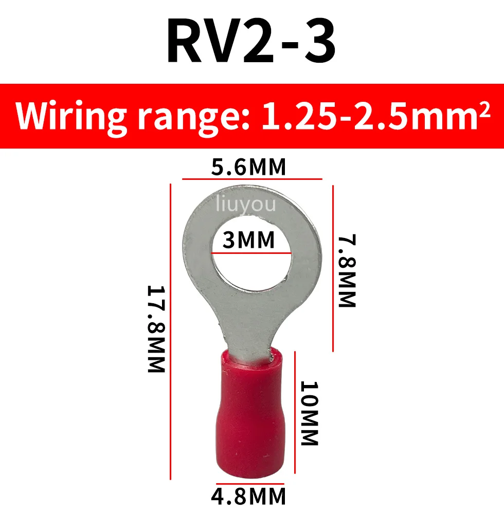 50PCS RV2-3 2-4 2-5 2-6 2-8 Insulated Blue Ring Terminals Wire Cable Electrical Crimp Connectors 16-14 AWG Kit M3/M4/M5/M6/M8