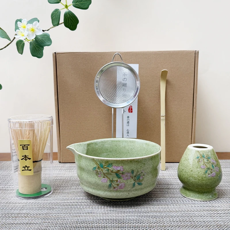 

5-częściowy набор для матча, японский набор для матча с керамической чашей для чая, бамбуковый венчик для чая, держатель для матча, японская подарочная коробка для чайной церемонии