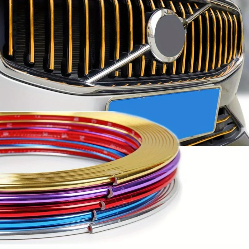 8M Car Decor Car Wheel Rim Protector Sticker Chrome Moulding Strip Trim Grille Bumper Decoration Tire Hub Lights Exterior
