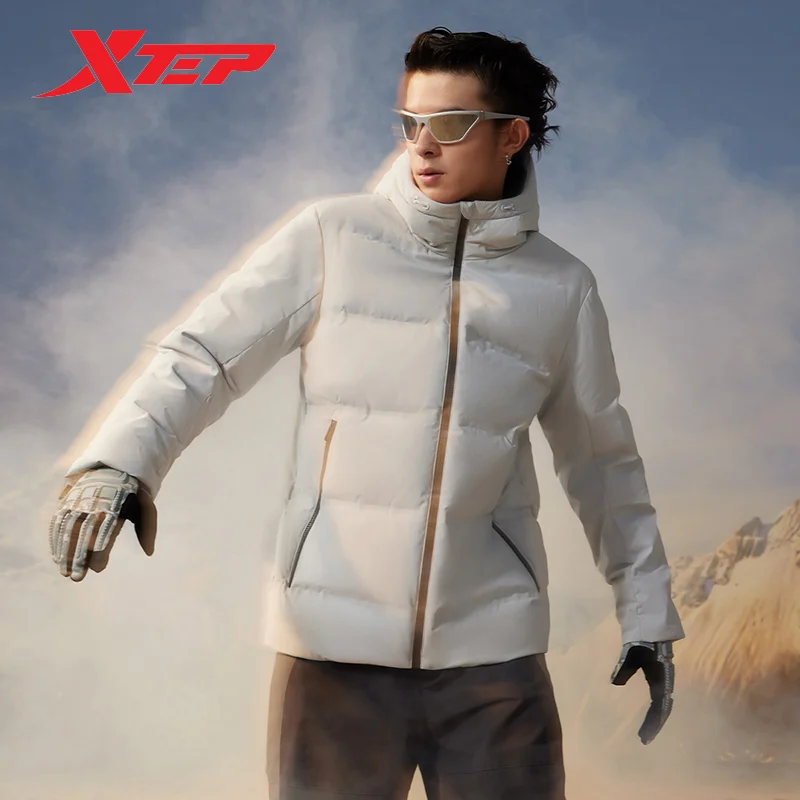 Xtep Down Jacket Men 2023 Winter  New Style Keep Warm Hooded Coat Comfortable Lightweight Tops 877429190017