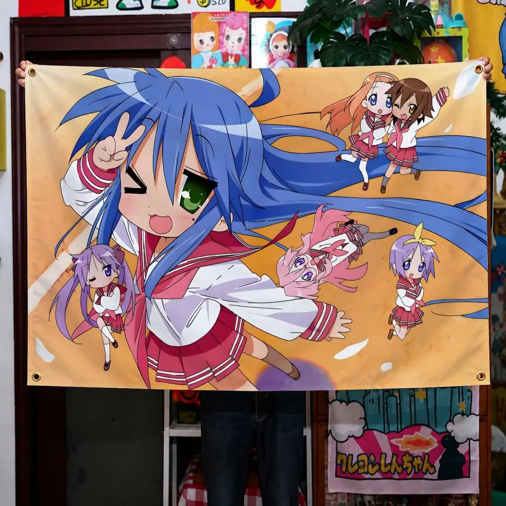 Anime Lucky Star Konata Izumi Kagami Flags Wall Hanging Background Flag Wall Decor Banners for Outdoor Bedroom Dorm Room