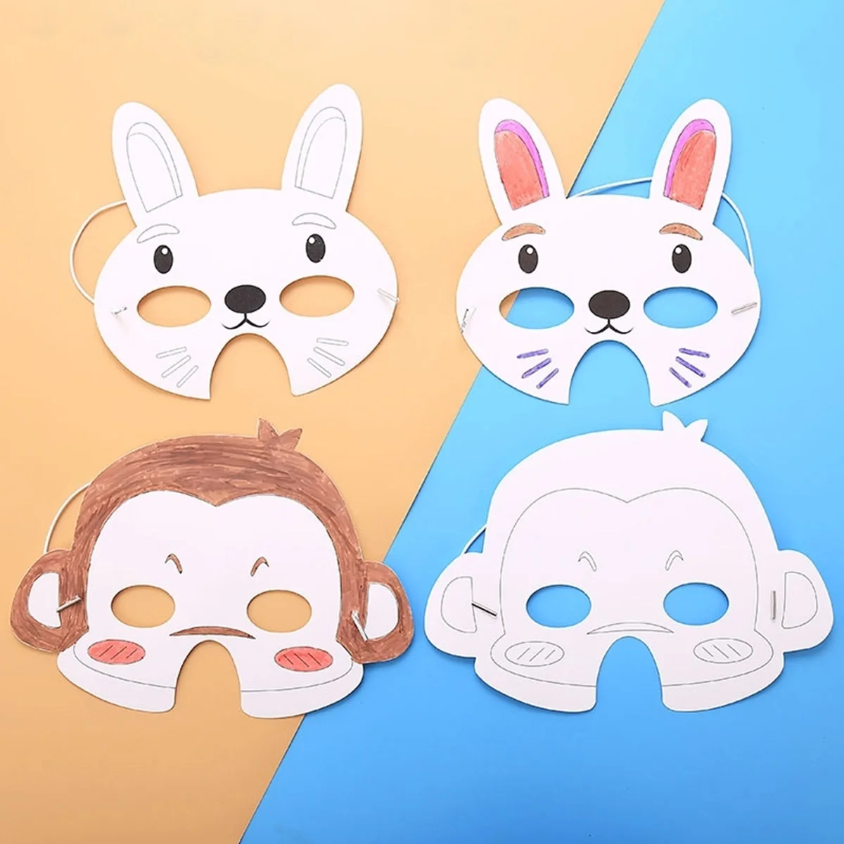 

15 Pcs Hand Painted Mask Animals for Coloring Kid Blank Face Paintable Masquerade