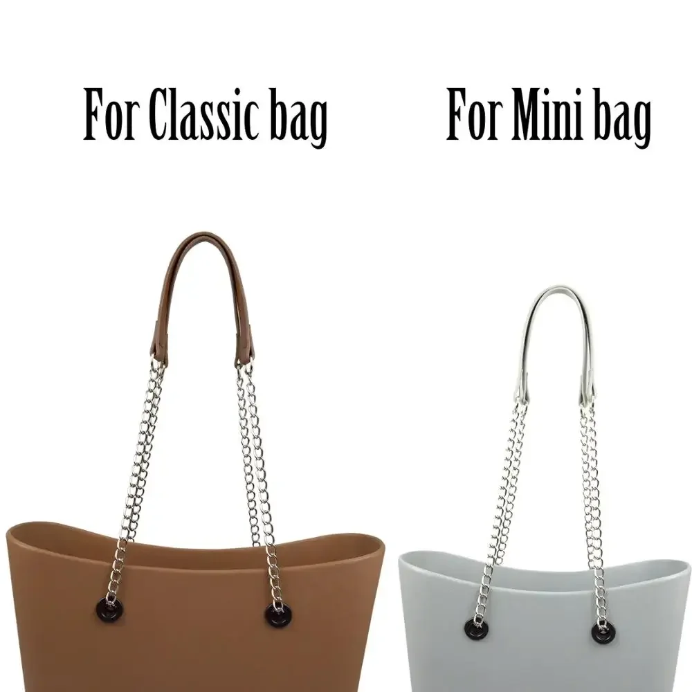 جديد 1 زوج طويل Obag الأشرطة مقبض الفضة طويلة سميكة سلسلة واحدة مع OT مشبك معدني مسامير سوداء لمقابض O حقيبة