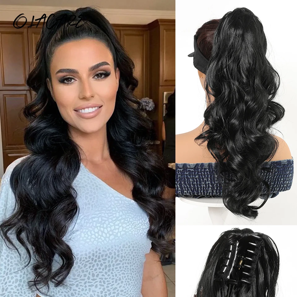 

28Inch Ponytail Extension Claw Curly Wavy Clip in Hairpiece Ponytail Hair Extensions Long Pony Tail Synthetic for Women Girl