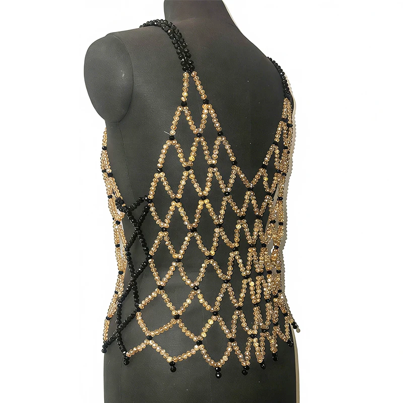 2026 New Arrival Statement Beaded Women Tank Top Sexy Chain Bra Bralette Cami Gold Crystal Bead Top