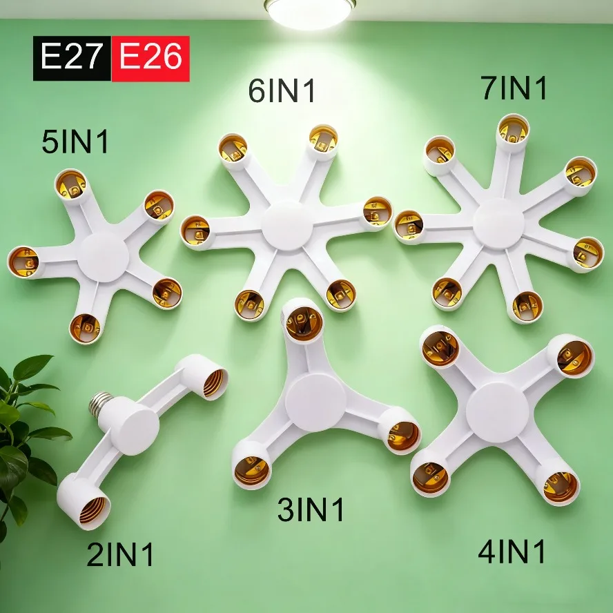 

Различный разветвитель цоколя E27 E27 к E27 Патрон светодиодной лампы 2в1/3в1/4в1/5в1/6в1 Патрон светодиодной лампы Держатель адаптера лампы