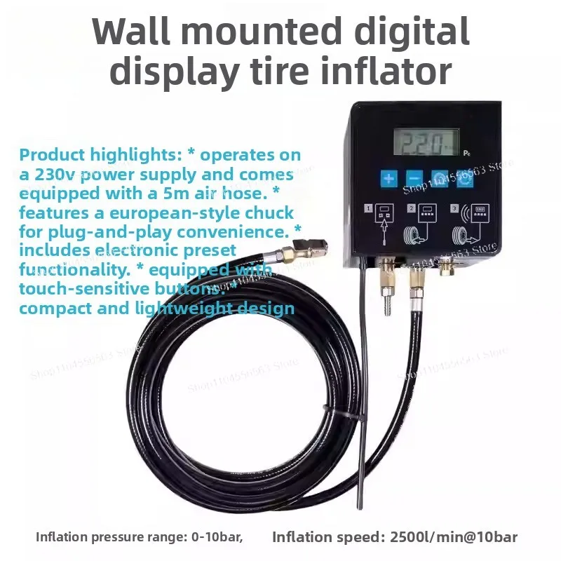 High Precision Digital Wall Mounted Tire Inflator - 0-15bar Auto Inflation for Car/Motorcycle/Bicycle (PCL Compatible)