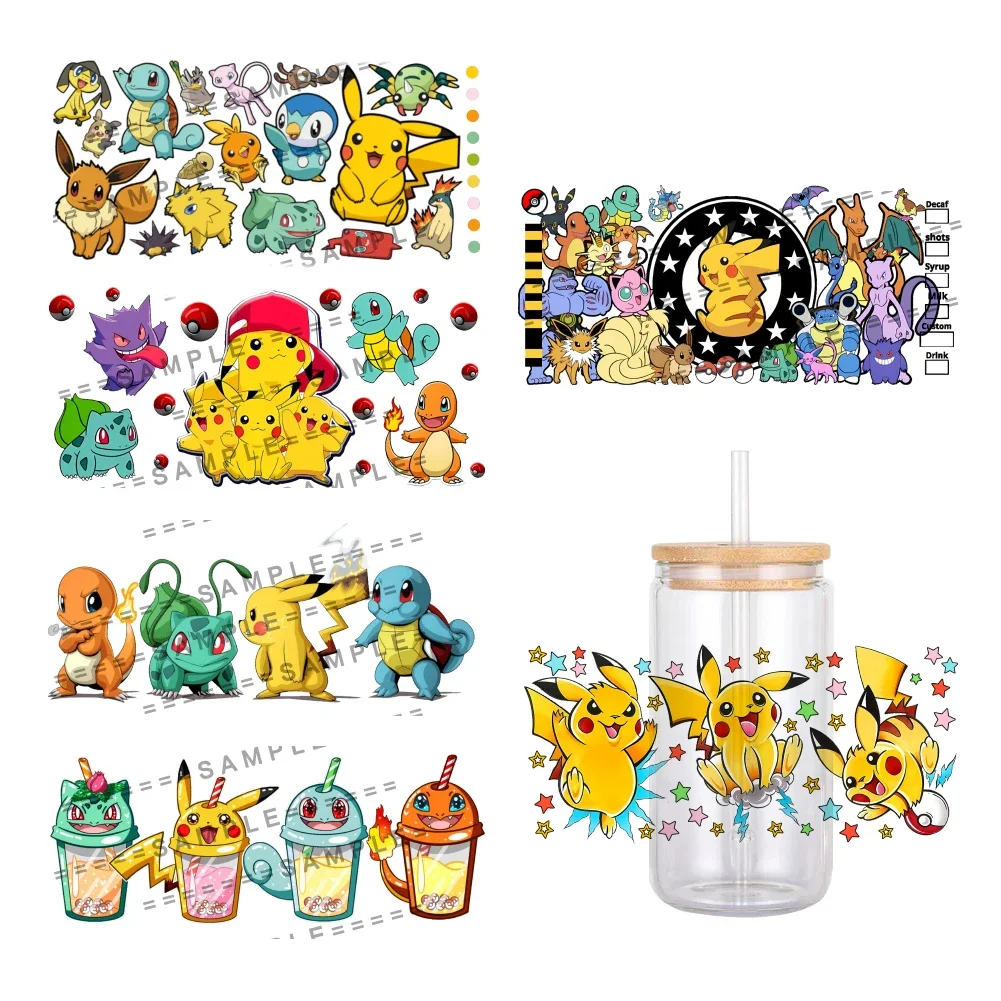 Cartoom Pokemon Japanese Pattern UV DTF Transfer Sticker Waterproof Transfers Decals For 16oz Glass Cup Wrap Stickers