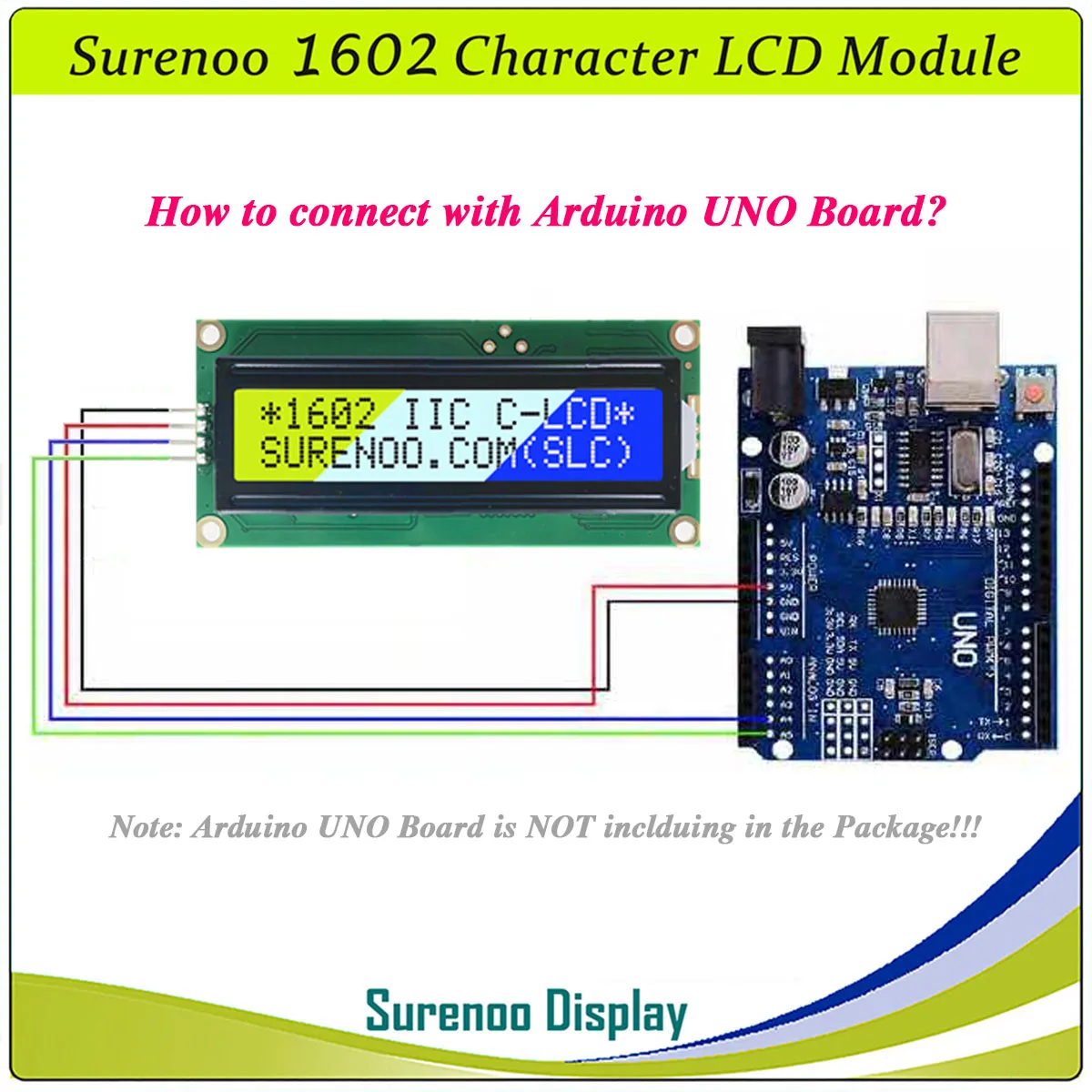 Surenoo 162 16X2 1602 Serial IIC I2C Character LCD Module Display Screen Panel LCM STN Yellow Green Blue White 5V for Arduino