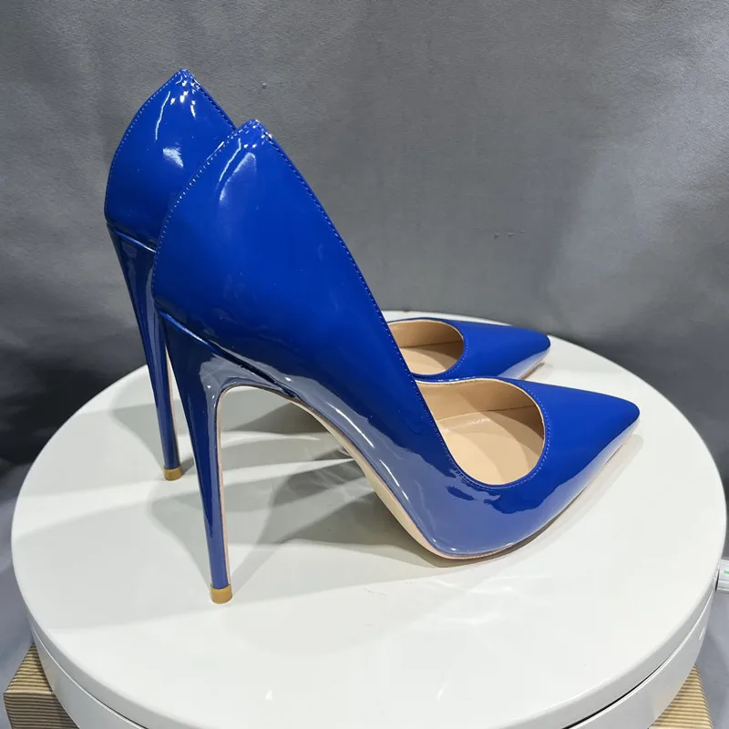 Heelgoo-Escarpins à talons hauts pointus pour femmes, chaussures provoqué à enfiler, bleu verni, sexy, designer de fête, basique