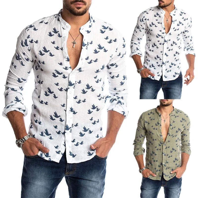 

Men's Long Sve Printed Casual irt Beach Sle Comfortable Bamboo Charcoal Fabric Animal Pattern Loose Fit Organic Cotton