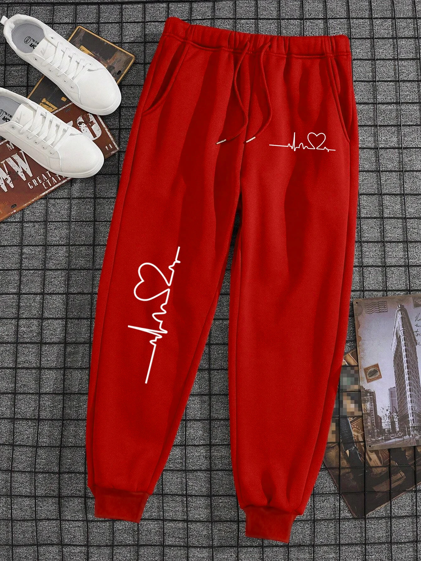 

Electrocardiogram Love Printing Men Women Sweatpants Baggy Running Joggers Loose Jogger Tracksuit Fitting Sweat Sweatpant Couple