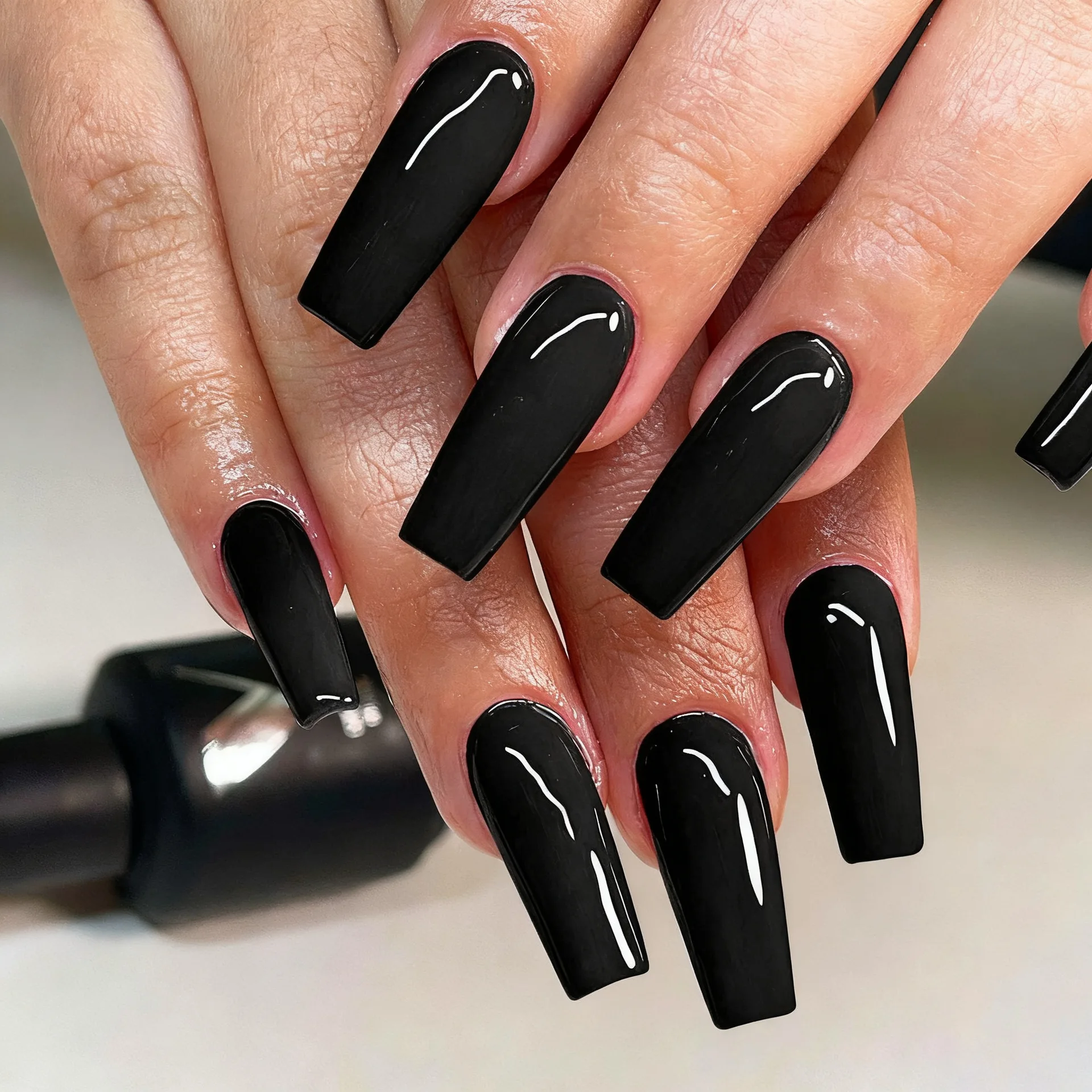 Almond Mid-length Black Fake Nail Solid Color Press on Nails Simple Full Cover Artificial Nail For Girls Nail Extension 24Pcs