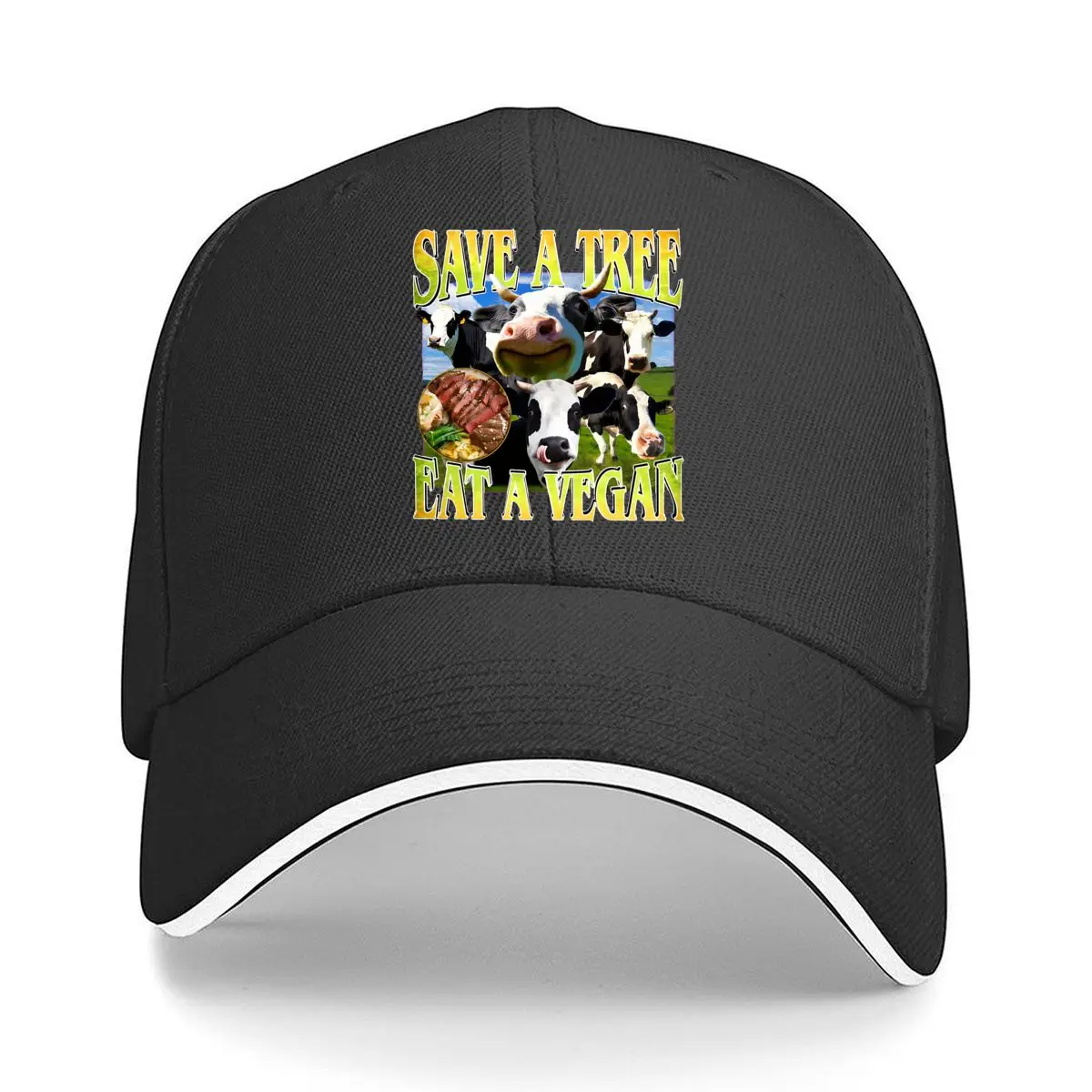 Save A Tree Eat A Vegan Funny Cow Sandwich Baseball Cap Sun Cap Outdoor Workouts Hat