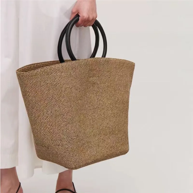 

Free Lazy Artistic Texture Large Capacity Straw Tote Bag Lafite Grass Weaving Handmade Woven Summer Beach Bag Commuter Shopping