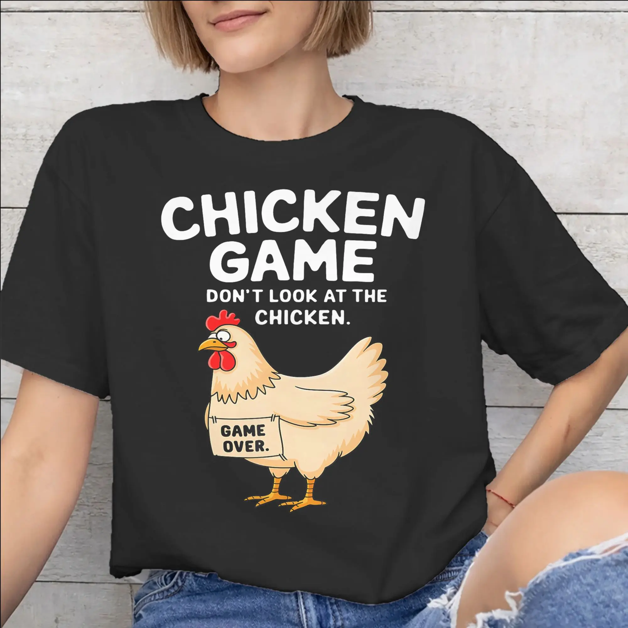 Mens Womens Chicken Game Dont Look At The Chicken Shirt Pure Cotton Graphic Printing T-Shirt  Clothing Outfits