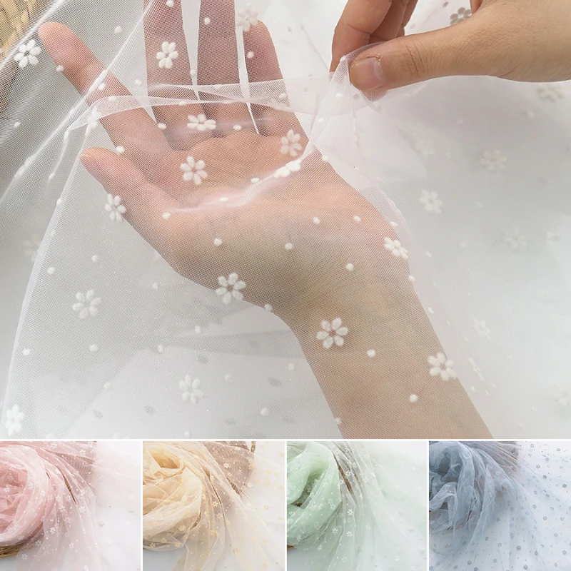 Snowflake Mesh Fabric Flocking Plum Blossom Dress Top Women's Decoration Mosquito Net Stage Apparel Fashion for Diy Sewing Cloth