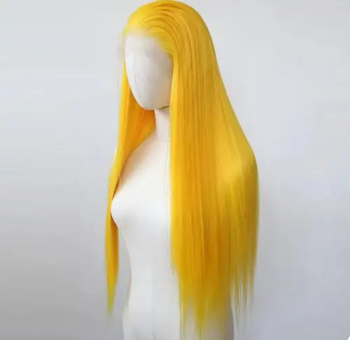 Yellow Wig 13x4 Synthetic Lace Front Wig Long Straight Yellow Lace Front Synthetic Wig Pre Plucked Heat Resistant Fiber Hair