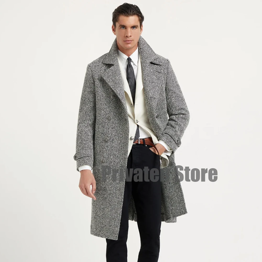 Blazers Man Windcheaters Men's Herringbone Wool Long Coat Men's Suit Top Mantel Mens Blazzer Formal Jackets Man Winter Costumes