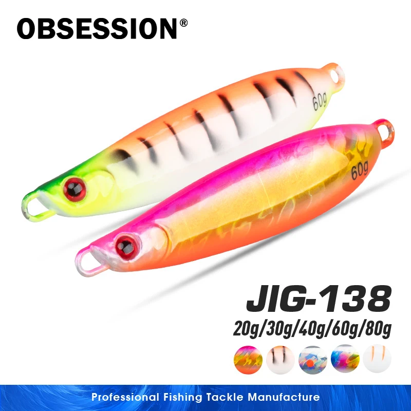 OBSESSION J138 20g 30g 40g 60g 80g long casting fishing metal jigging lure s shape hard luminous jigbait saltwater jigging lure