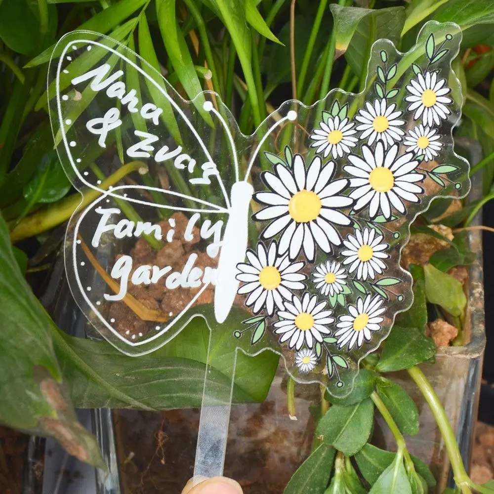 Acrylic Gardening Labels Tshape Butterfly Plug in Seedling Tags Semi-transparent Writing Board Plant Classification Markers