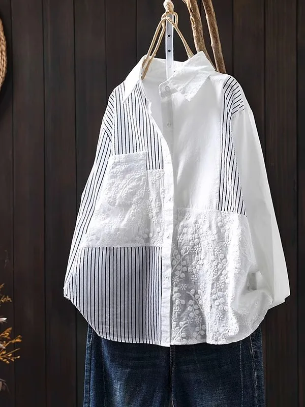 

Женская длинная свободная одежда из чистого хлопка в полоску с вышивкой irt, новинка 202, корейская версия, внутренняя одежда для девочек