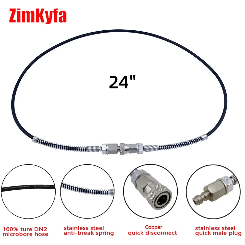 High Pressure DN2 Microbore Filling Charging Remote Air CO2 Fill Whip Hose Line 24 Inches W/ 8mm Quick Connect Coupler