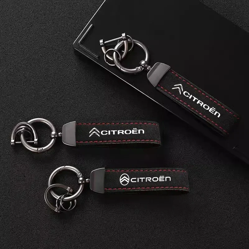 Car Stickers With Car Logo Key Accessories Man Suede Keychain Keyring For Citroen Celysee C6 C3 C5 C1 C2 C4 Aircross Picasso Cac