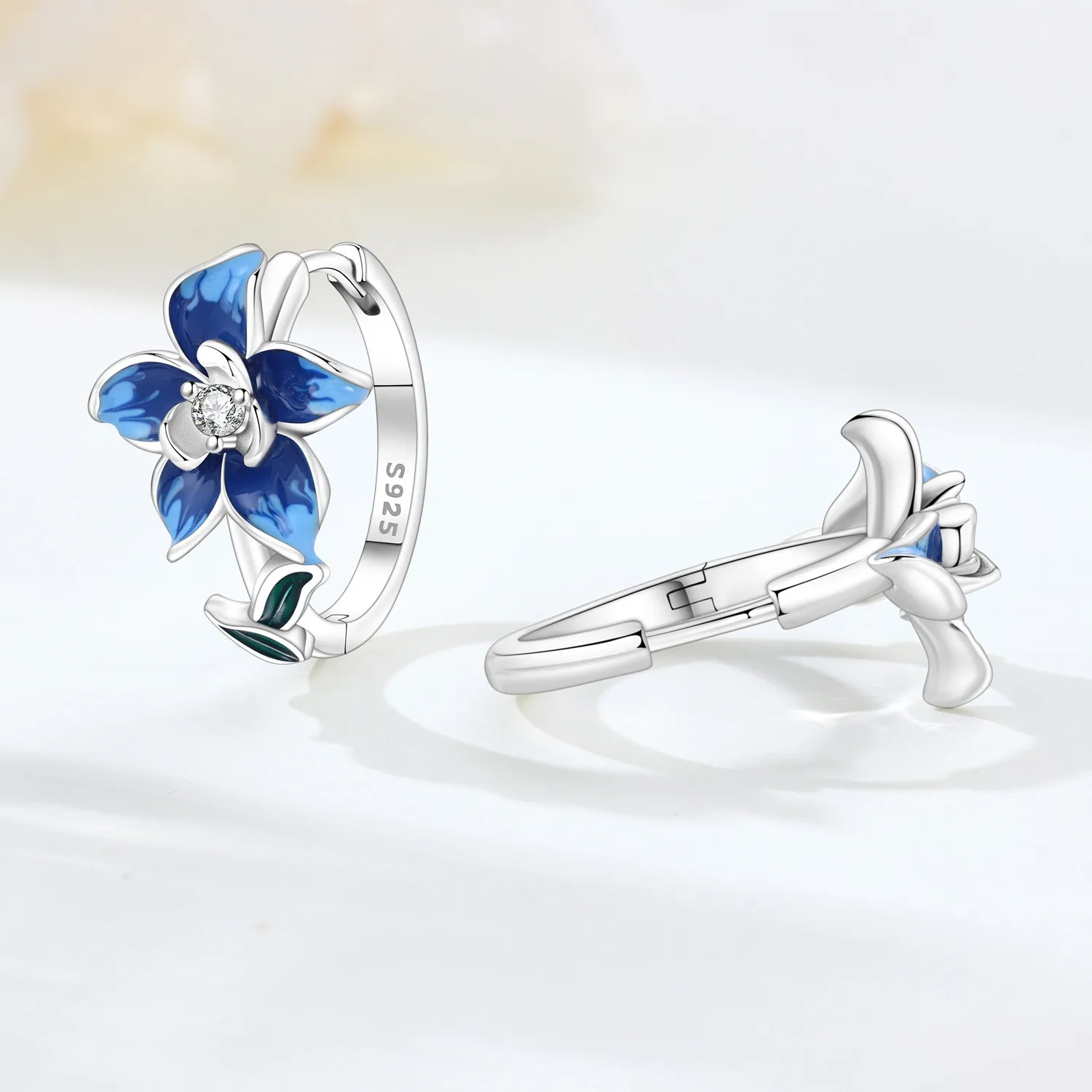 Exquisite Earrings 925 Silver Plant Series Lily of The Valley Purple Tulip Blue Flower Hoop Earrings for Women Fine Jewelry Gift