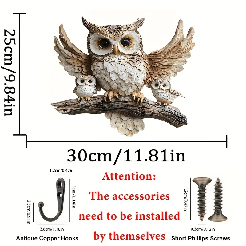 Practical Owl-Themed Wooden Key Holder 1 Piece 2D Flat Multi-Functional Wall Display Stand Creative Storage Porch Decor Gift view 6