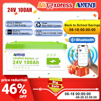 ANENJI 12V/24V 100Ah Li-FePO4 Battery Built In Bluetooth Pack A Grade Cells Rechargeable Built-in BMS 6000 Cycles For Home Energ