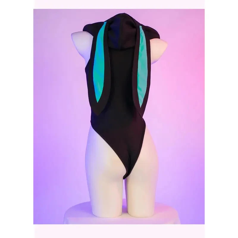 Cyberpunk Women Bunny Jumpsuit Outfits Rabbit Ears Anime Bunny Girl Cosplay Costume Hoodie Bodysuit Uniform Halloween Clothes