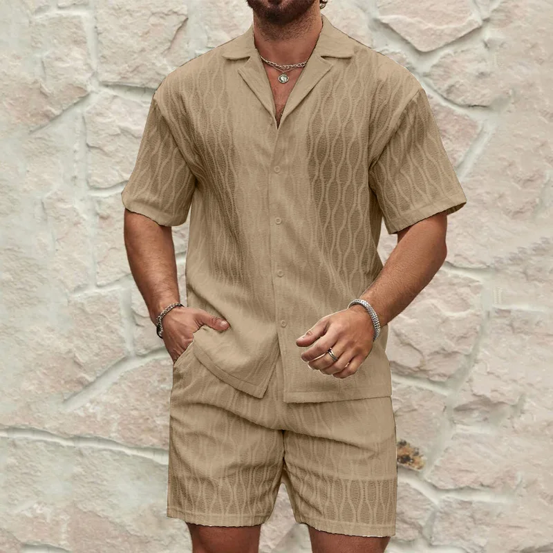 2025 spring and summer new casual suit men's loose and comfortable short-sleeved shirt men's fashion suit