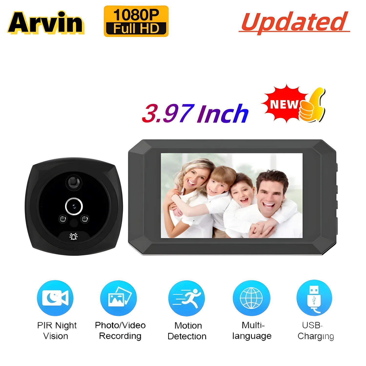 

3.97 Inch Smart Digital Peephole Door Viewer PIR Motion Detection Digital Magic Eye Ring Door Viewer Camera Security Doorbell