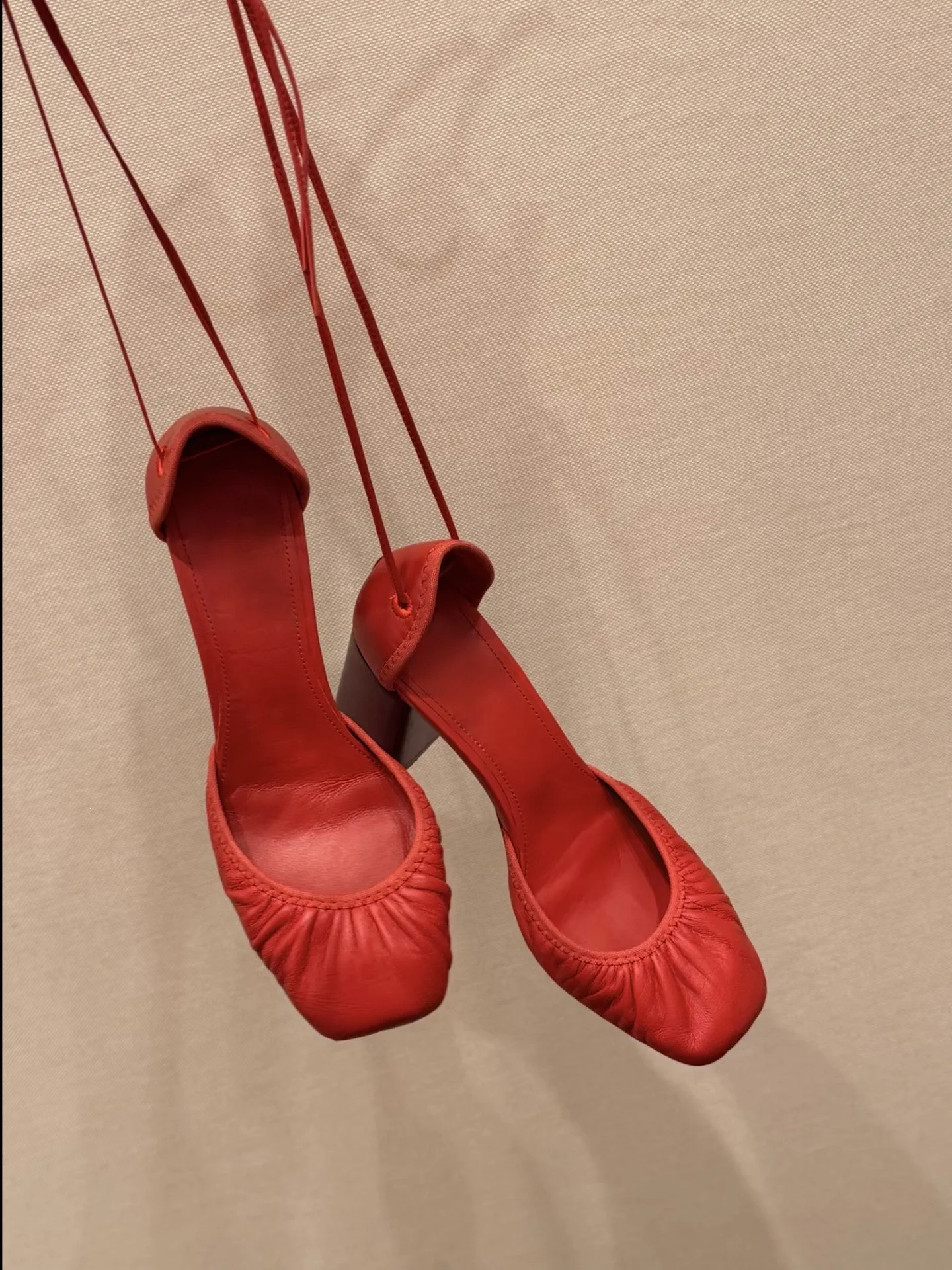 summer-new-women's-french-red-pleated-ankle-cross-strap-pumps-square-toe-chunky-heel-fashion-elegant-ballet-style-high-heels