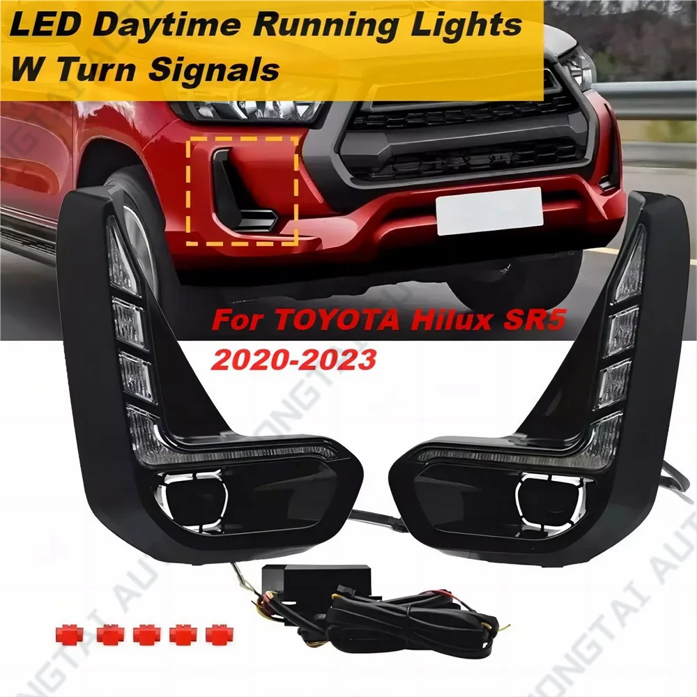 

LED DRL Daytime Running Light 2pcs For Toyota Hilux Revo 2020-2023 Front Bumper Scanning DRL Streamer White Yellow Turn Signals