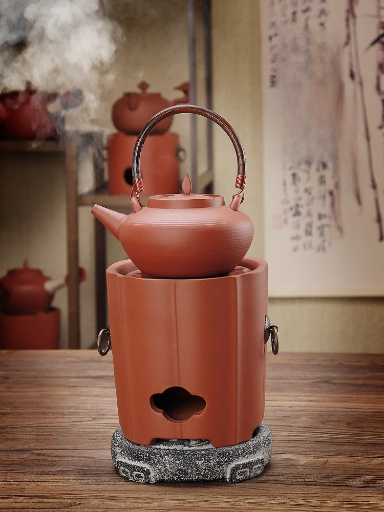 

Чайник из фиолетовой и красной глины ручной работы для чаепития Гунфу, уличная печь для приготовления пищи, водонагреватель на угольном огне без электромагнитов