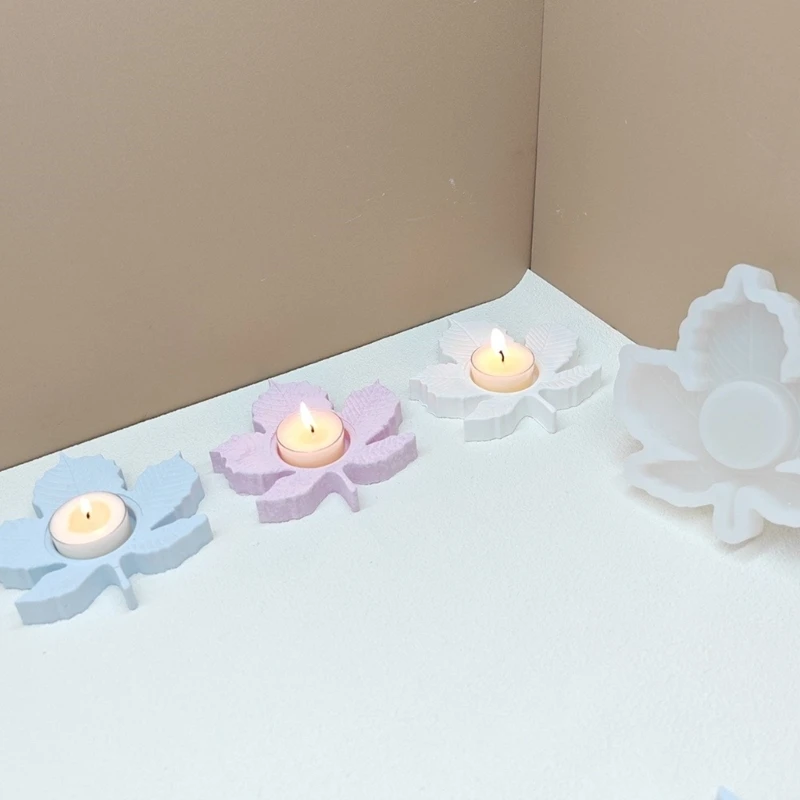 M2EA Maple Leaf Holder Mold DIYs Candlestick Silicone Mould Plaster Gypsum Cement Craft Home Decorations