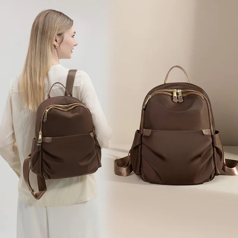 Mochila antirrobo de lona resistente al desgaste para mujer, bolso trasero femenino, bolsos estéticos de tendencia informal, Color café, resistente