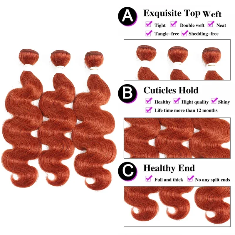Colore arancione 350 fasci di onde del corpo SOKU brasiliano 100% estensione dei capelli umani fasci di tessuto dei capelli 1PC a buon mercato trama del tessuto dei capelli di Remy