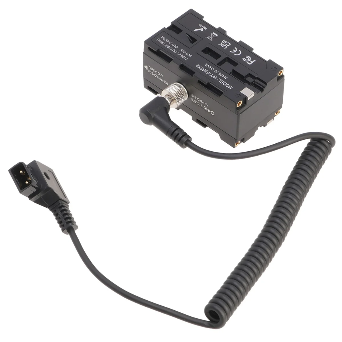 Conector A67I D-TAP a cable expandible DC 5,5 x 2,5 mm con adaptador de batería simulada NP-F de doble cara para monitor de cámara