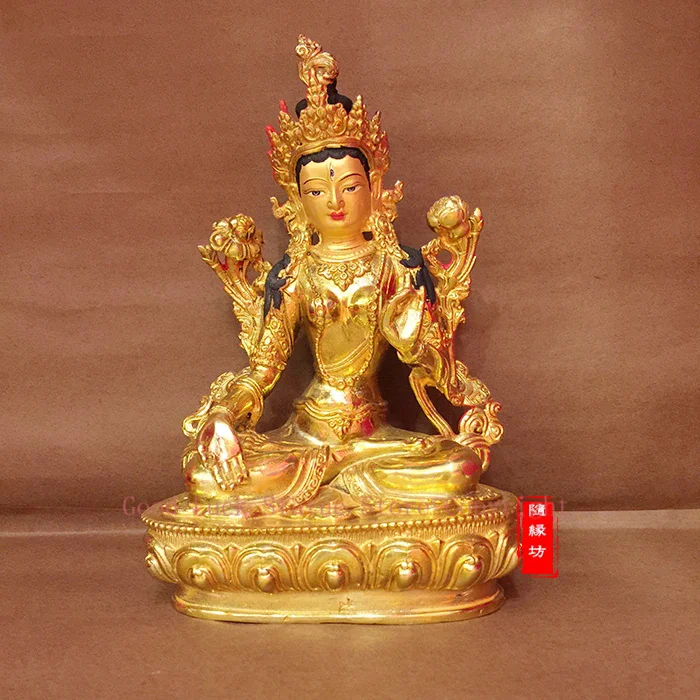 GOOD --Buddhist Buddhism home family efficacious Protection Gold-plated brass gold White Tara Avalokiteshvara Buddha statue