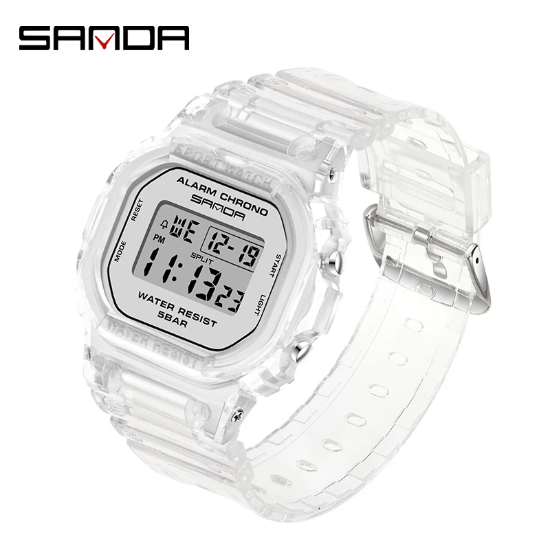 SANDA Fashion Sport Watch Women Transparent strap LED Digital Clock Ladies Electronic Watch Reloj Mujer Relogio Feminino 2009