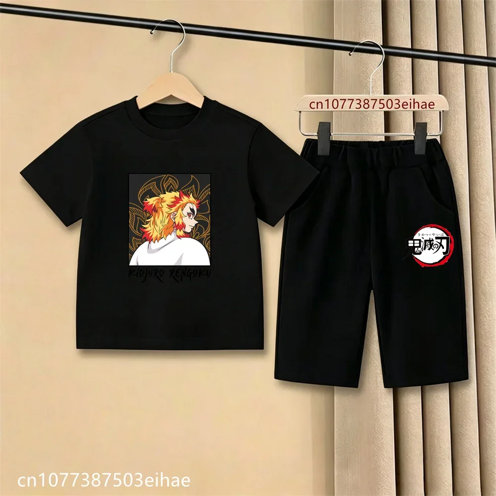Demon Slayer Ghost Blade Art Print Kids T-Shirt Casual Shorts Manga Anime Style Boys Girls Summer Daily Casual Two Piece Outfit