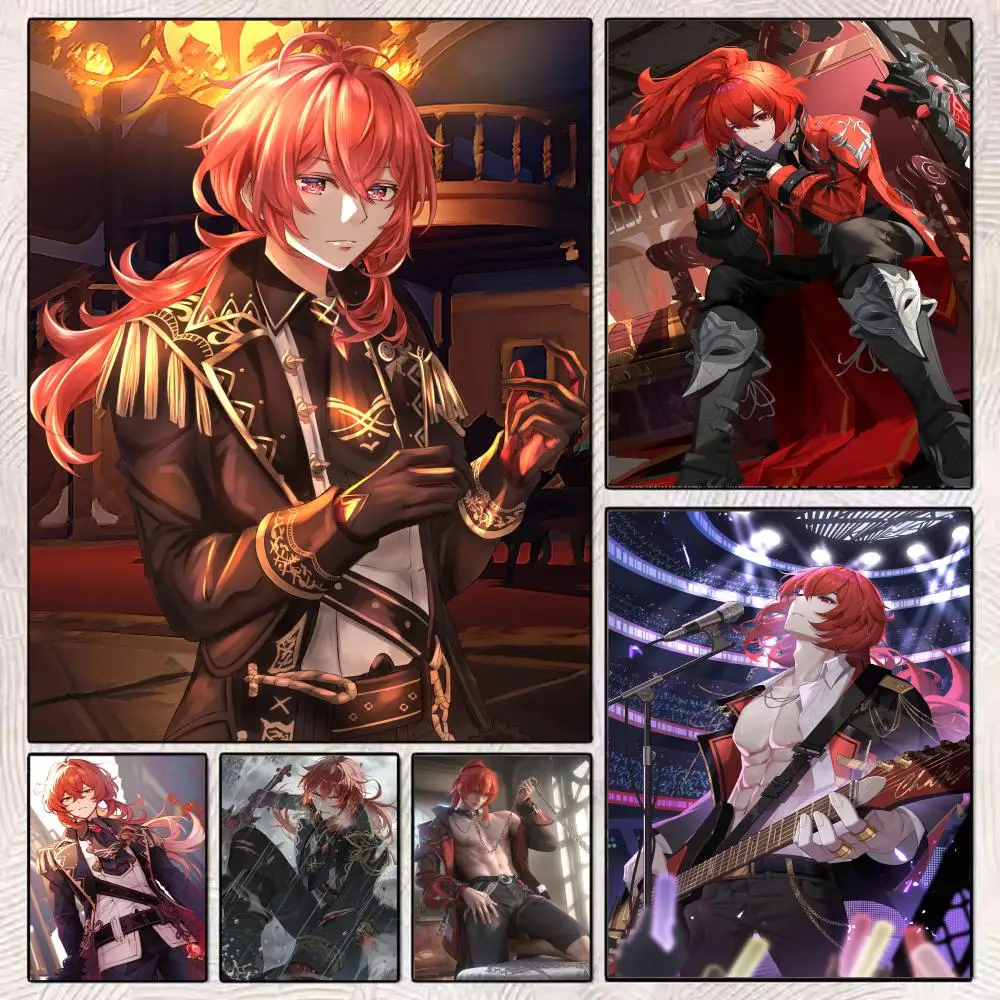 Poster Sticker Self Adhesive For Office Home Movie Theater Wall Impact Art Genshin Game Decor Fancy Diluc Gift